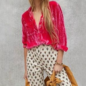 Anthropologie pink velvet flannel
